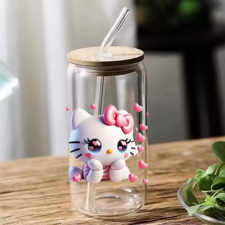 🥺Heart Doll Eyes Hello Kitty Glass Jar Cup🩷