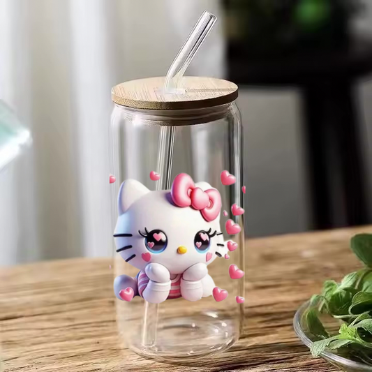 🥺Heart Doll Eyes Hello Kitty Glass Jar Cup🩷