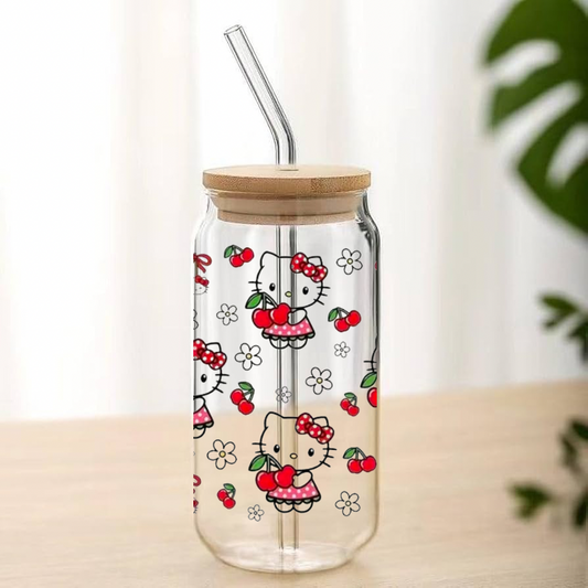 🍒Hello Kitty Holding Cherries Glass Jar Cup🍒